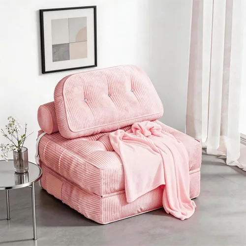 Miniatura 13 de Sofá cama plegable, futón de franela con almohada y manta, silla convertible para sala de estar y dormitorio, color blanco