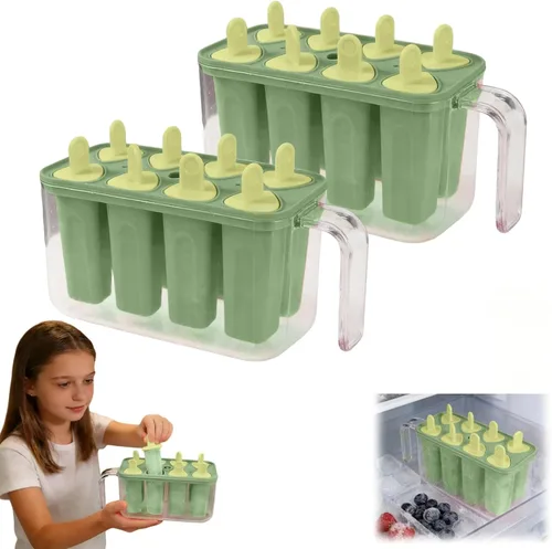 Miniatura 12 de 8 cavity Ice Pop Maker Mold Tray, Reusable Popsiclee Molds, Reusable Easy Release Ice Cream Container with Sticks for Yogurt Juice and DIY Chilled