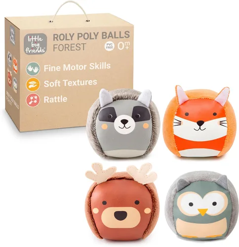 Miniatura 9 de Little Big Friends Roly Poly Balls Juguete sensorial de sonajero para bebé, juego de 4 Tema Granja