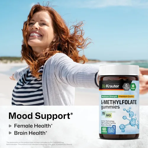 Miniatura 2 de BIO KRAUTER® Gomitas de L-metilfolato para apoyo fólico - Gomitas de ácido fólico (vitamina B9) Suplemento MTHF para la salud cerebral y el apoyo