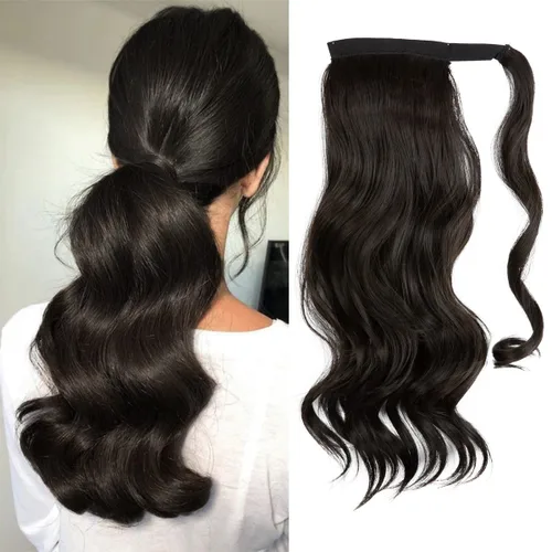 CJL HAIR Extensión de cola de caballo de 18 pulgadas con cabello rizado y ondulado, clip de cola de caballo, peluca sintética falsa para mujeres,