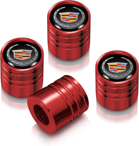 iPick Image para Cadillac Logo en Negro sobre Rojo, Tapones de Válvula de Neumático de Aluminio Estilo Cilindro