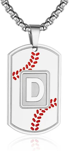 Miniatura 41 de A-Z Collar con etiqueta de perro para hombre, dije de béisbol, cadena de acero inoxidable de 22 + 2 pulgadas, regalo de joyería personalizado