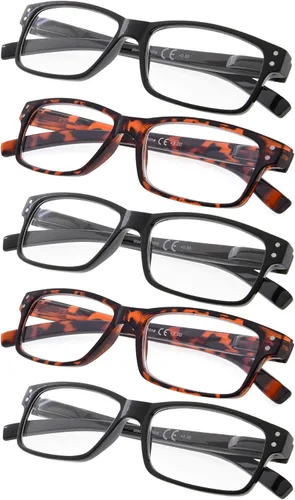 Gafas de lectura, paquete de 5 bisagras de resorte para mujeres y hombres, incluye 3 negras 2 tortugas +0.00