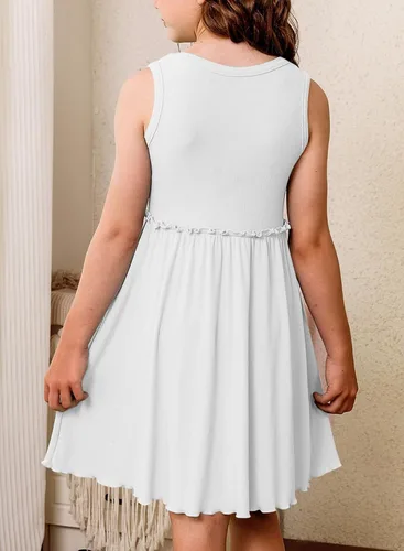 Miniatura 4 de blibean Vestido de verano sin mangas para niñas, trajes cómodos talla 4-13 años