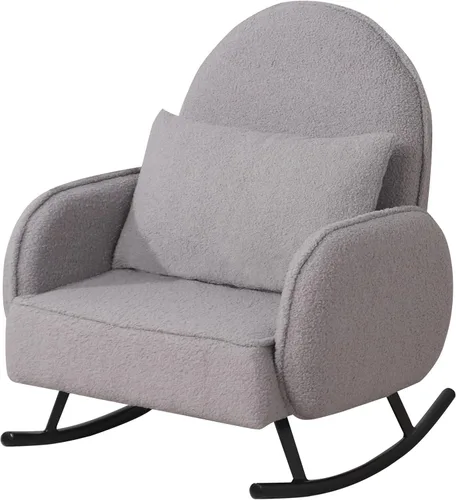 Miniatura 10 de Mecedora para bebé, silla para niños, sofá para niños, pie de metal tembloroso y tela sherpa, mecedora para niños y niñas (beige)