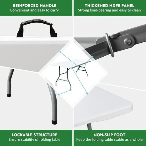 Miniatura 4 de Mesa plegable, mesa plegable de plástico de 6 pies, mesa de utilidad portátil para interiores y exteriores con asa para fiestas, camping y picnic