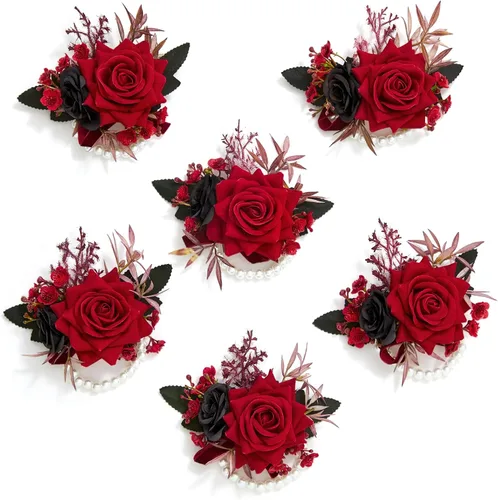 Miniatura 19 de Serwalin Conjunto de Corsage y Boutonniere Rosa, Corsage y Boutonniere de Graduación, Conjunto de Flores de Boda, Accesorios de Homecoming