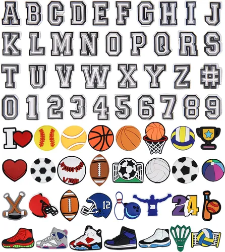 Letras de números y dijes deportivos para decoración de zapatos tipo zueco, baloncesto, béisbol, hockey, sóftbol, fútbol, fútbol, regalo para niños,