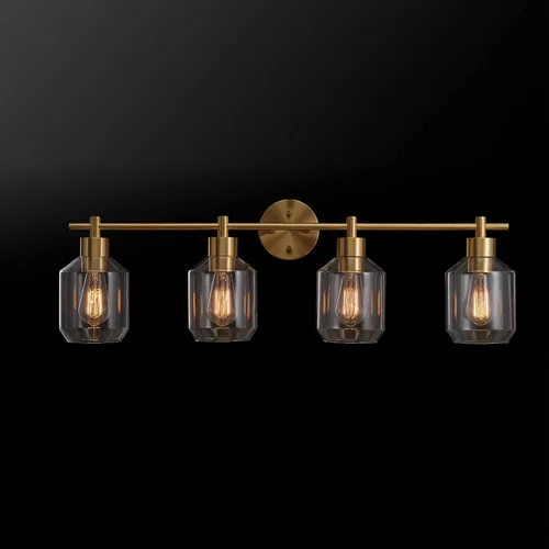 Miniatura 8 de Globe Electric 52083 Cannes - Lámpara de tocador de 4 luces, latón mate, pantallas de cristal opal, bombilla no incluida