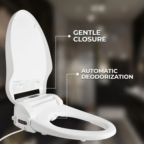Miniatura 2 de GenieBidet Asiento de inodoro eléctrico con bidé, diseño alargado con calefacción autolimpiante y control remoto inalámbrico, agua caliente