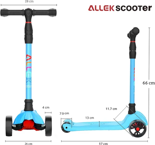 Miniatura 6 de Allek - Kick Scooter B02. Patinete Lean 'N Glide con ruedas de poliuretano extra anchas y luz LED, 4 alturas ajustables para niños de 3 a 12 años