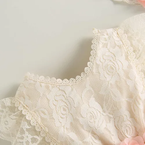 Miniatura 7 de Ropa de bebé niña de verano de encaje mameluco mameluco mameluco manga con volantes sin espalda body traje de una pieza