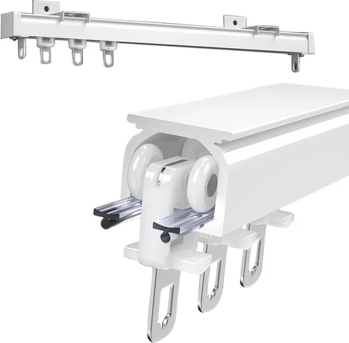 Heavy Duty Silent Curtain Rail - 2MM Thick Aluminium Sliding Track, Ceiling or Wall Mounted, Includes Accessories - Perfect for Room Dividers & White