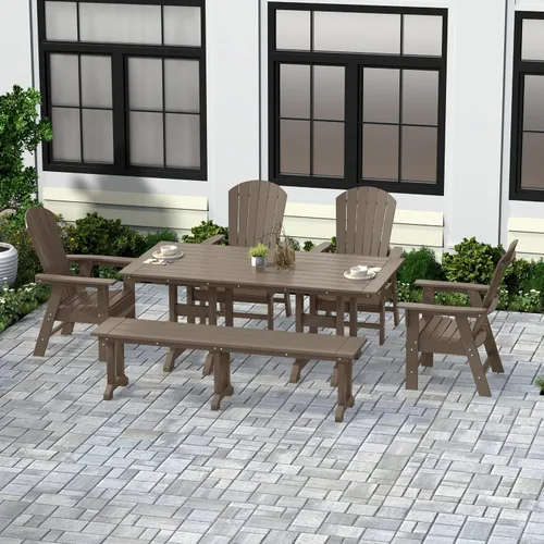 Miniatura 17 de WestinTrends Dylan Adirondack - Juego de 6 mesas y sillas de comedor para exteriores para todo tipo de clima, mesa y sillas de patio de madera