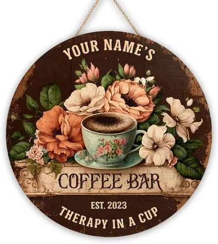 Miniatura 11 de Letrero de madera de barra de café personalizado, placa de pared para decoración de cocina, regalos personalizados para amantes del café, café 02