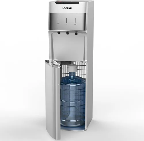 Dispensador de agua con carga inferior autolimpiante para botellas de 3-5 galones, agua caliente, fría y a temperatura ambiente, cerradura de