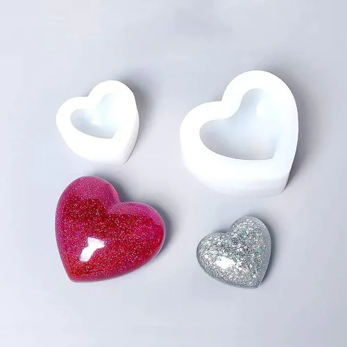 Miniatura 4 de Weenkeey 2 moldes de resina en forma de corazón 3D, dijes de llavero de corazón, molde de silicona, molde de fundición de joyería de corazón, molde