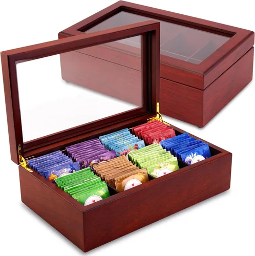 Miniatura 11 de Caja de té – Organizador de bolsas de té de madera de lujo de The Apace Premier Collection – Contenedor de almacenamiento de té de 6 compartimentos