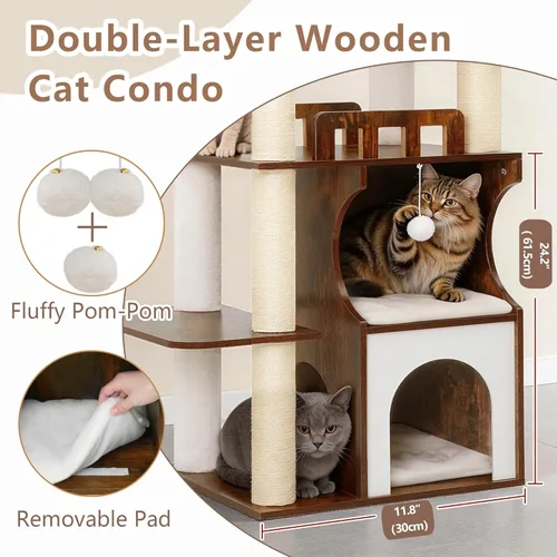 Miniatura 2 de Gitelsnour Árbol para gatos, torre de madera para gatos de 70.9 pulgadas para gatos grandes y adultos, muebles modernos para gatos con condominio