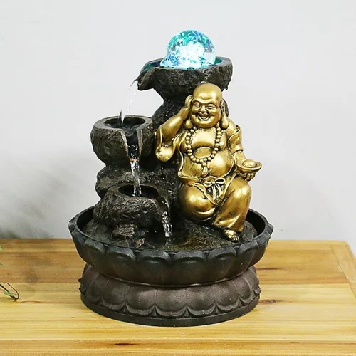 Miniatura 7 de Tabletop Water Fountain Fotai Waterfall Fountain Feng Shui Polo Office Decoration - Round Water Flow Waterfall Suitable for Office Bedroom Decoration