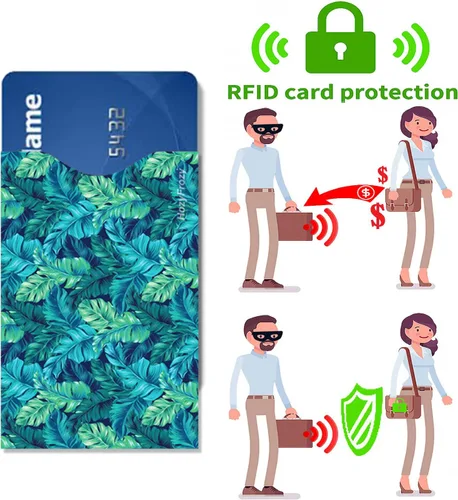 Miniatura 6 de 8 fundas de bloqueo RFID, diseños únicos y artes en verde, soporte antirrobo, protector de tarjeta de crédito, fácil de reconocer, resistente