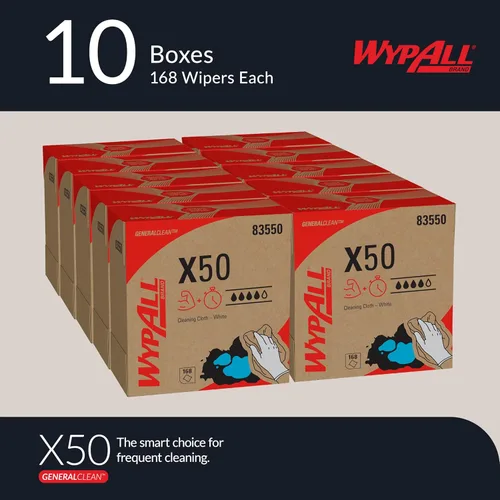 Miniatura 2 de WypAll GeneralClean X50 Toallitas de limpieza (83550), caja emergente, toallas fuertes para uso prolongado, color blanco
