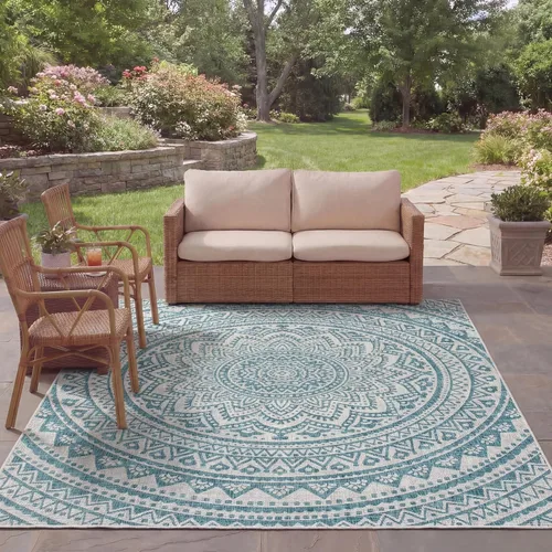 Miniatura 89 de SAFAVIEH Alfombra lavable para exteriores, colección Courtyard - Pasillo de 2.3 x 8 pies, color beige claro y marrón claro, no desprende pelusa