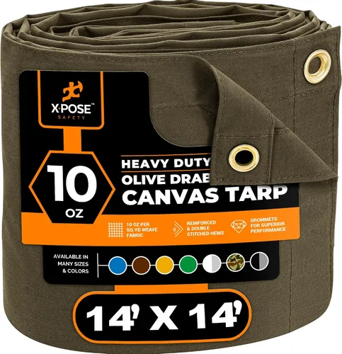 Miniatura 125 de Xpose Safety Lona de Lona - Lonas de Lona Verde de 10oz Resistentes al Agua con Ojales de Latón - Lona Multiusos para Exteriores para Campamento
