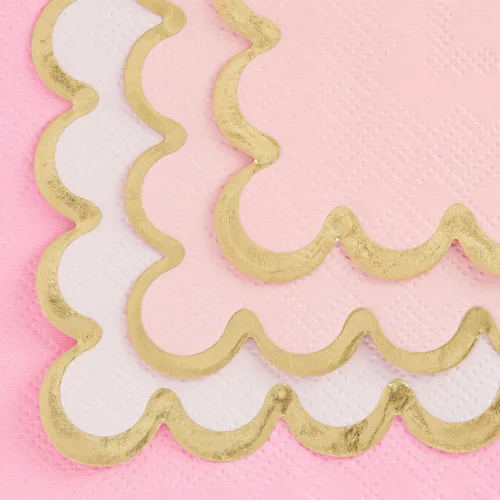 Miniatura 4 de Sparkle and Bash Servilletas de cóctel rosadas de 5 x 5 pulgadas, 100 unidades, 3 capas festoneadas, rosa y dorado, servilletas para bebés