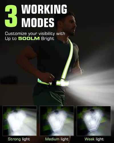 Miniatura 3 de Zacro Chaleco reflectante para correr con 9 modos RGB, luz de pecho de alta visibilidad de 500LM para corredores, equipo de correr recargable