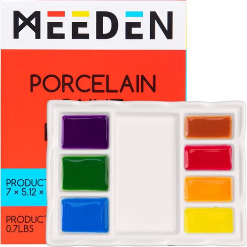 MEEDEN Paleta de pintura de artista de cerámica de 8 pozos, bandeja de paleta de pintura de porcelana, paleta de mezcla de acuarela, bandeja de