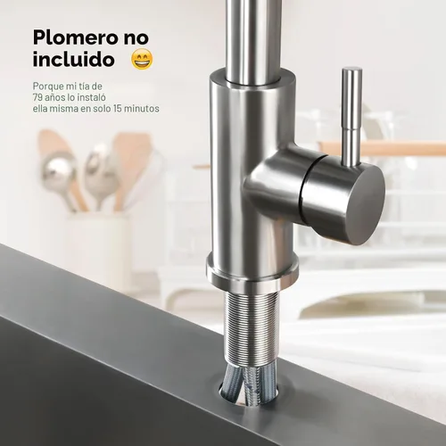 Miniatura 5 de Grifo de cocina con rociador extraíble, grifo de níquel cepillado de arco alto, de una sola manija, de acero inoxidable, 3 modos