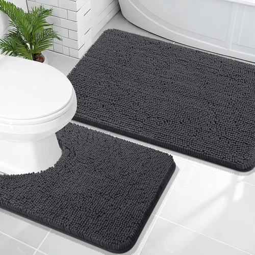 Miniatura 26 de OLANLY Juego de alfombras de baño de 2 piezas, alfombras de baño de chenilla suave y absorbente y alfombra de contorno en forma de U para inodoro