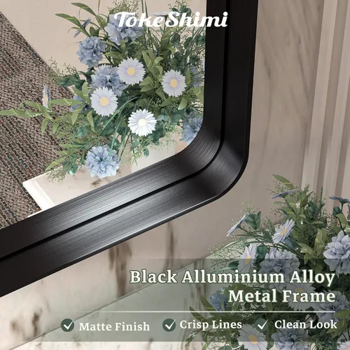 Miniatura 163 de TokeShimi - Espejo para pared de baño, espejo de tocador con marco de metal de aleación de aluminio mate cepillado e inoxidable, decoración rústica