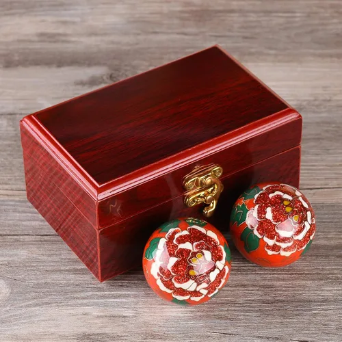 Miniatura 6 de 1.97 '' Bolas de Baoding Chino Ejercicio de la mano Bolas de masaje con caja Rosa roja Patrón Bolas con campanillas Padres Regalo TQZDBS71 Rojo