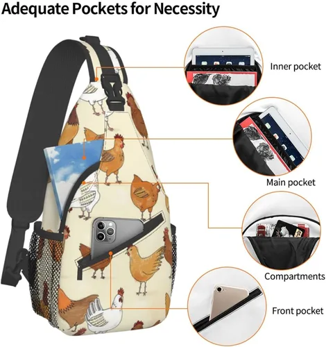Miniatura 4 de Bolso cruzado del pecho de la historieta animal impreso Crossbody durable Sling Mochila Casual bolsa de viaje para unisex, Patrón de pollo.