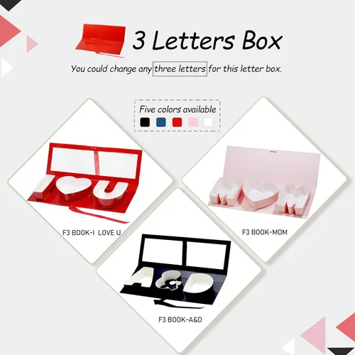 Miniatura 6 de Geoto Paquete de 6 cajas de regalo rellenables en forma de letra de 17.3 x 6 x 2 pulgadas, color rosa/rojo/blanco, caja de regalo con texto en Rosa