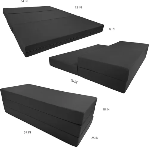 Miniatura 2 de D&D Futon Furniture Camas de espuma Shikibuton de tamaño matrimonial negro de 6 x 54 x 75 pulgadas, espuma blanca resistente de alta densidad de 1.8