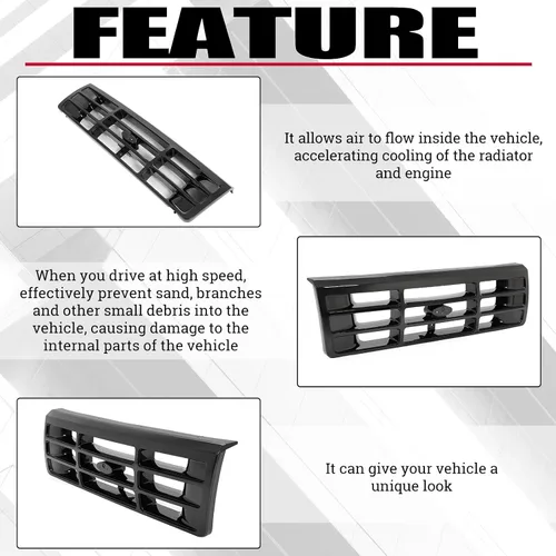 Miniatura 4 de HECASA Parrilla delantera compatible con Ford Bronco F-150 F-250 HD F-350 1992-1997 Reemplazo para FO1200172 F6TZ8200AAA 104-01450A Ensamblaje