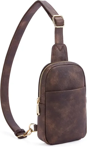 Miniatura 155 de Telena Riñonera pequeña para mujer, de cuero, cangureras, bolsa de pecho para mujer
