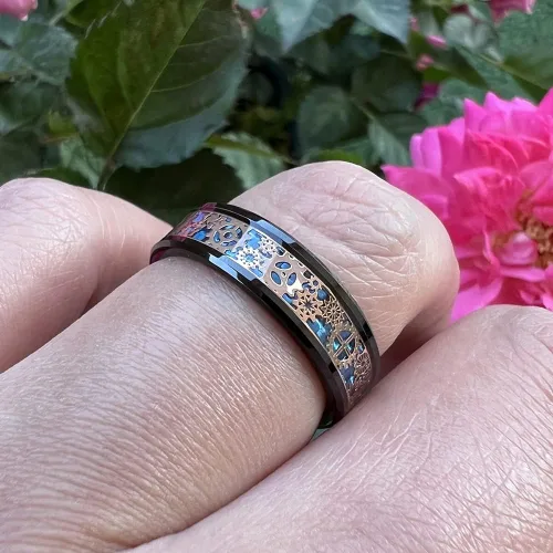 Miniatura 6 de Wow Jewelers - Anillo de tungsteno de 6 mm y 8 mm color negro, plateado, rojo y azul para hombres y mujeres, anillos de matrimonio estilo Steampunk
