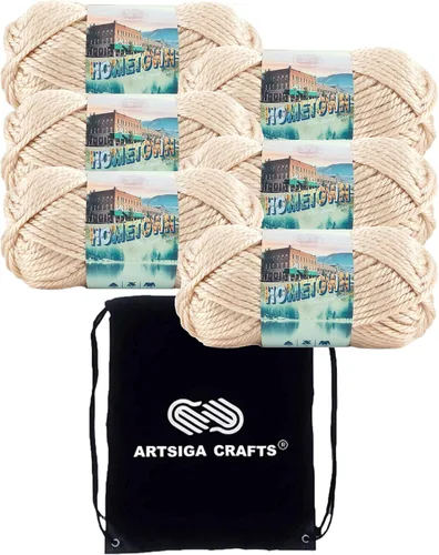 Miniatura 30 de Lion Brand Hometown New York White 135-100 (3 madejas - mismo lote de tinte) #6 S Bulky - Hila acrílica para crochet y tejer con bolsa para proyectos
