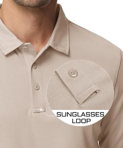 Miniatura 3 de MAGCOMSEN Camisas polo para hombre, 3 botones, secado rápido, manga larga, tácticas, camisa de golf