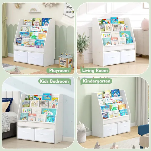 Miniatura 2 de MallBest Estantería infantil de madera maciza con contenedores de almacenamiento, estante frontal inspirado en Montessori para niños de 1 a 5 años