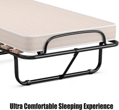 Miniatura 8 de Cama plegable con colchón de 3 pulgadas, juego de cama portátil individual pequeño con marco de cama de metal, cuna plegable con colchón de espuma