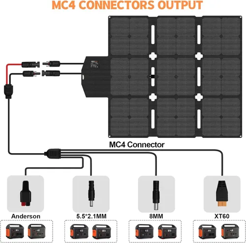 Miniatura 5 de SOKIOVOLA Panel solar plegable de 120 W con conector MC-4, panel solar portátil para camping, cargador de panel solar plegable para estación de 120