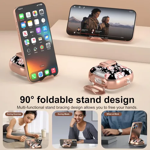 Miniatura 4 de Maxjoy Funda protectora transparente para AirPods 4, funda protectora suave y linda flor para AirPod 4 para mujeres con llavero para AirPods 4, Rosa