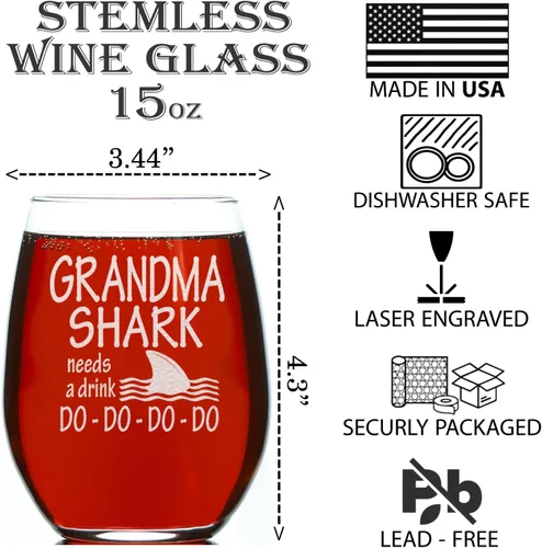 Miniatura 2 de Grandma Shark Needs a Drink, copa de vino sin tallo de 15 onzas, regalos para la nueva abuela, día de la madre, anuncio de embarazo, nueva abuela