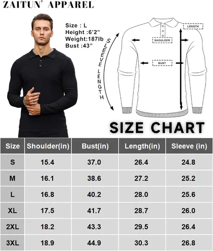 Miniatura 6 de Zaitun Polo de punto de manga larga para hombre, suéter ligero casual con cuello